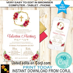 Spanish Red Flowers 3 Year Presentation, Presentación de 3 años, Edit and Download at Corjl.com, Printable, send by text, 5&quot;x7&quot;
