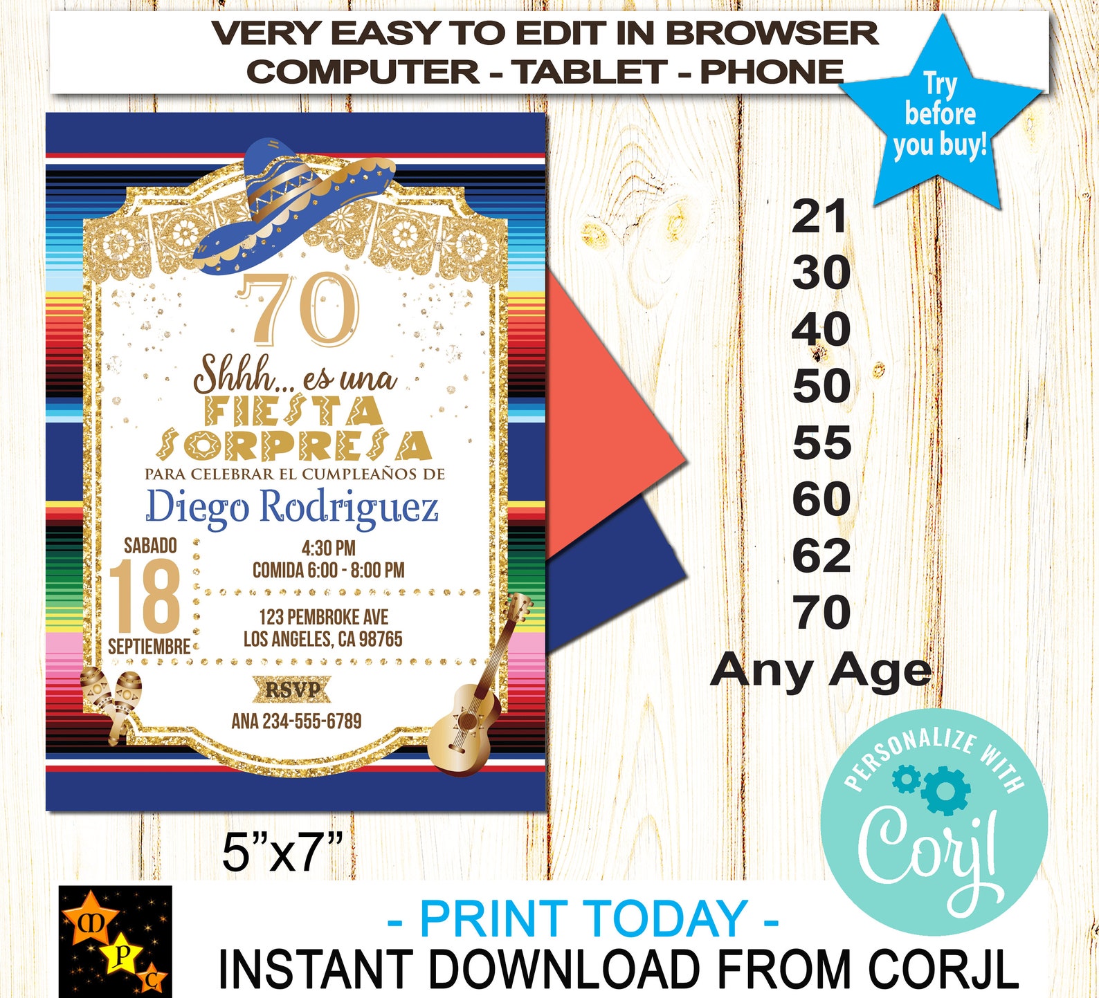 Spanish Surprise Birthday Invitation Mexican Fiesta Any Age Etsy