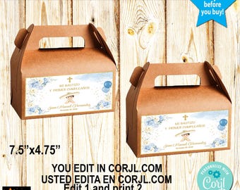Mexican Charro Baptism First Birthday Gable Box Labels, Editable (Digital Download)