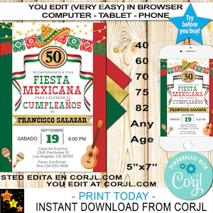Spanish Fiesta Mexicana Invitation, Mexican Colors, 5 de Mayo, Any Age, Instant Download from Corjl, Edit in Corjl, 5x7