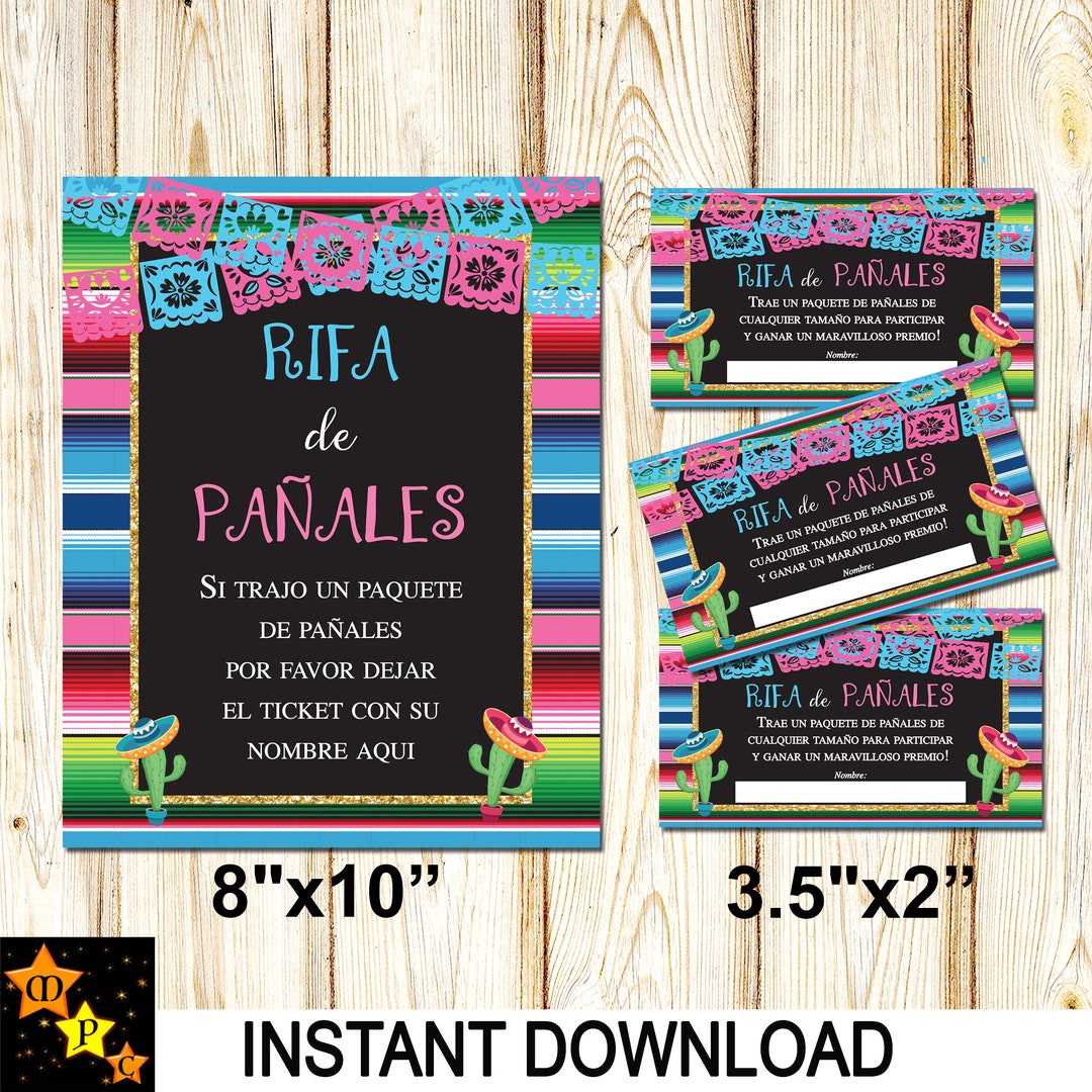 Mexican Theme Spanish Diaper Raffle Tickets and Sign, Gender Reveal