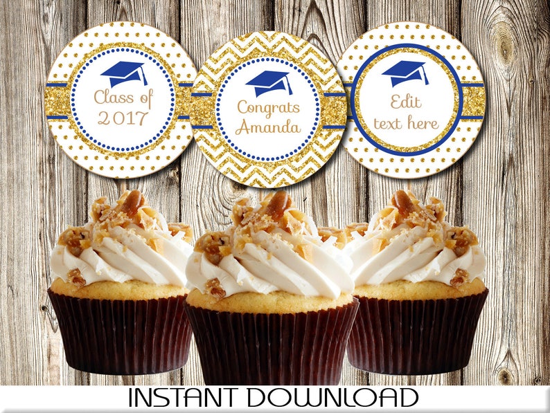 Customized Cupcake Toppers Graduation Royal Blue and Gold Etsy