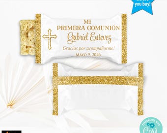 First Communion Rice Crispy Treat Label, Gold, Editable, Printable (Instant Download from Corjl)