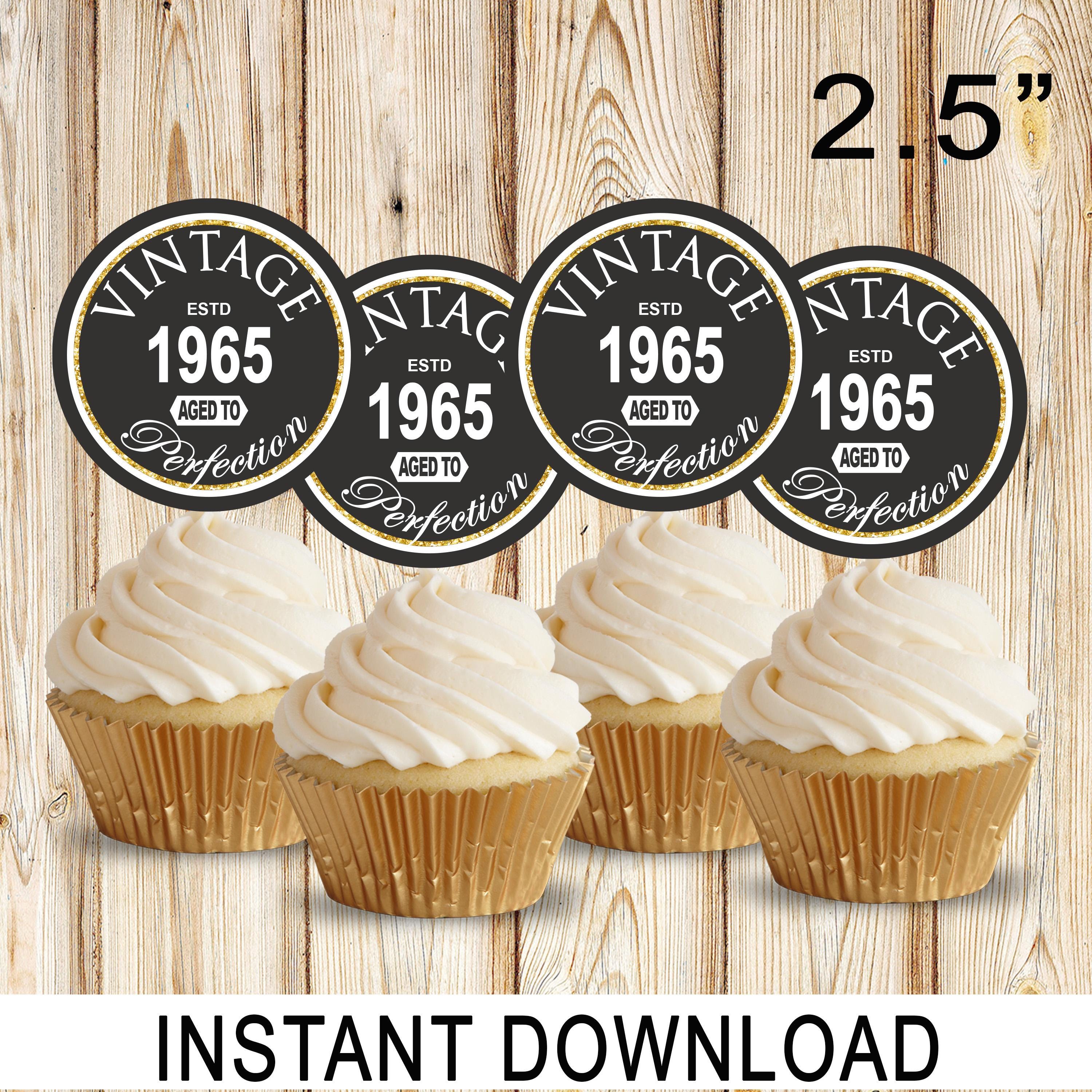 60th Birthday Cupcake Toppers, Aged to Perfection, Vintage, Favor Tags,  Instant Download, Printable, 2.5