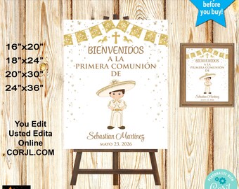 First Communion Welcome Sign, Mexican Gold Charro, Editable Printable (Digital Download)