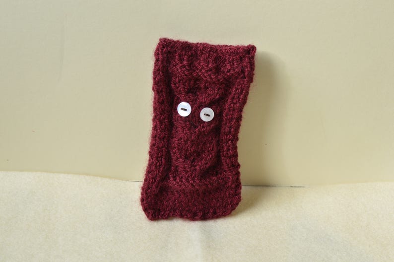 Knitted owl phone case, phone sock Burgundy red