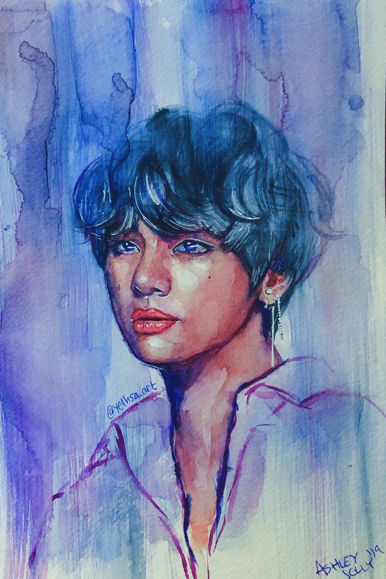 Bts V Inspired Watercolor Painting Print Etsy