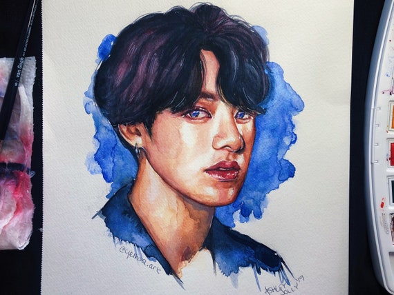 Jungkook Bts Inspired Watercolor Painting Print Etsy