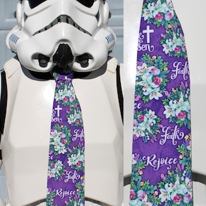 Easter Religious Sayings and Flowers Novelty Necktie  - Neck Tie Easter Holiday Purple Rejoyce Risen Faith ADULT Cotton Free Shipping