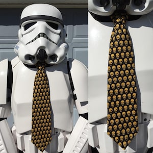 Skulls Novelty Necktie  - Neck Tie Skull Halloween Holiday All Hallow&#39;s Eve Gold ADULT Cotton Free Shipping