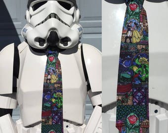 Pretty Lady and the Monster stained-glass motif Novelty Necktie - ADULT size - Cotton fabric - Free Shipping