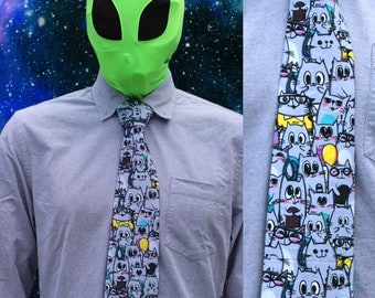 Cats Funny Gray Kitties Novelty Necktie - ADULT size - Cotton fabric - Free Shipping