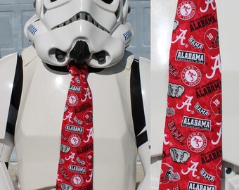Alabama School Sports Novelty Necktie Crimson and White Colors - ADULT size - Cotton fabric - Free Shipping