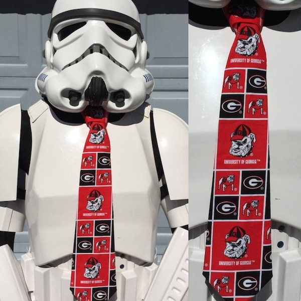 Georgia School Sports Novelty Necktie Red and Black Colors - ADULT size - Cotton fabric - Free Shipping