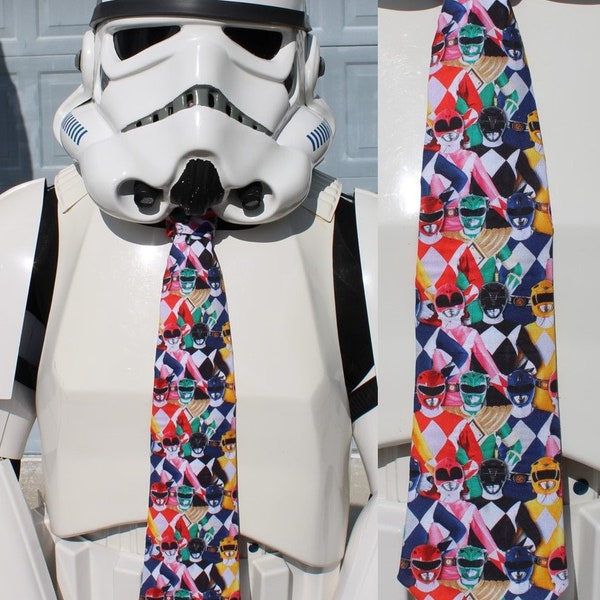 Power Rangers Novelty Necktie - Tie Blue Pink Yellow Red Ranger Saban Go ADULT Cotton Free Shipping