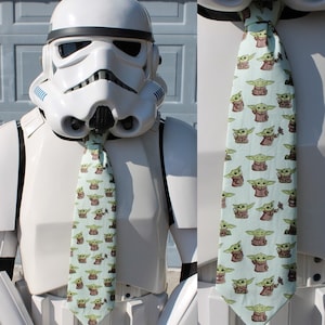 Green alien bounty hunter sci-fi space saga Novelty Necktie Mint - ADULT size - Cotton fabric - Free Shipping