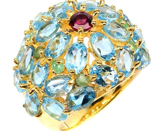 Ring Silber 925 mit Topasgranaten Rhodolith Smaragd Edelstein