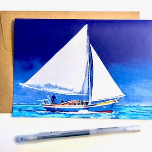 SAILING Card, White Sails, Ocean, Wind, Sky, Folded Greeting Card, Note Card, Stationery