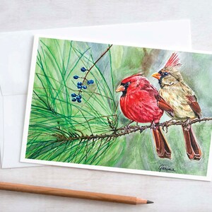 TWO CARDINALS Card, Saludos de temporada, Vacaciones de invierno, Navidad, Año Nuevo, Arte de aves