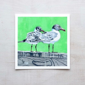 TWO SEAGULLS - Art Print, Coastal Beach Bird Wall Art, Painting