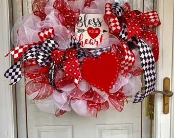 Valentines Day Wreath, Valentine Deco Mesh Wreath,  Large Deco Mesh Wreath,  Love Wreath,
