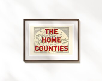 L'affiche beaux-arts de Home Counties | illustration de carte vintage art mural | Poster dicton rétro