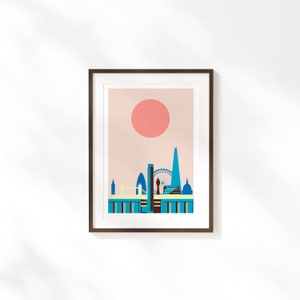 London Skyline Fine Art Print - A3, A4, 30 x 40cm Poster - Modern Colourful Architecture Print