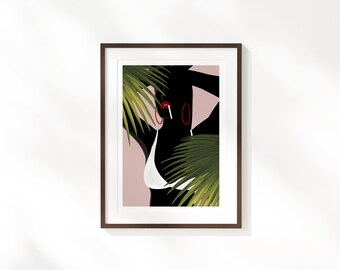 Femme 01 Tirage d’art | Affiche tropicale silhouette peinte à la main | Impression de portrait de dame