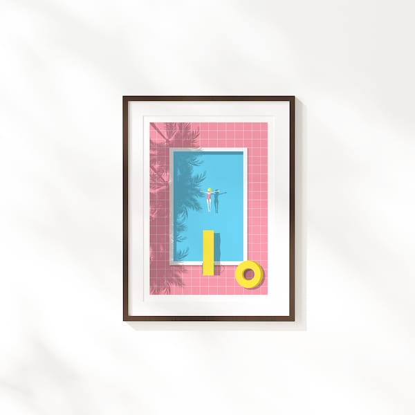 Pool Print - A3, A4, 30 x 40 Print - Tropical Summer Decor - Swimming Pool - Modern Beach Poster - Modern Bold Pink Wall Art - Hockney