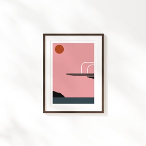 Sprungbrett Sommer Strand Kunstdruck - A3, A4, 30 x 40cm Modernes Tropisches Wandbild / Sonnenuntergang Landschaft Strand Poster / Art Deco - Bestseller