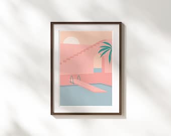 Diving Board Print - A3, A4, 30 x 40 Print - Summer Decor - Swimming Pool - Beach Interior Art - Modern Bold Wall Art - Hockney