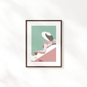 Woman & Wine Fine Art Print - A4, 30 x 40cm | Standard Frame Size | Beautiful Pool Print for the bedroom UK