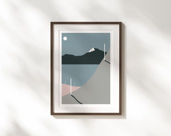 The Piste Fine Art Print - A4, 30 x 40cm / Minimal skiing in the mountains poster