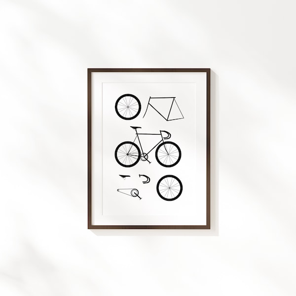 Fixie Bicycle Art Print - A4 Print / 30 x 40cm - Black And White Minimal Modern Fixed Gear Bike Illustration Poster