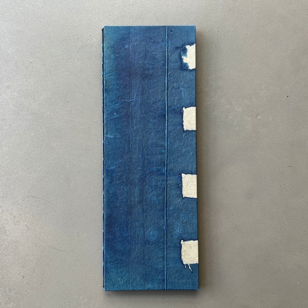 Blue handmade book, Hand bound blank book with indigo dyed handmade paper covers, Hardcover ledger binding, Journal gift for book lovers