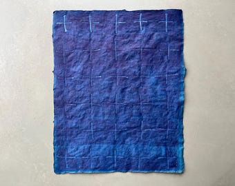 Indigo Dyed Handmade Hemp Paper, Cross Pattern, 11x14 Art