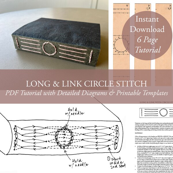 Bookbinding tutorial, Long and link stitch bookmaking templates and instructions, DIY book binding guide, How to make a book, PDF download