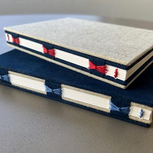 Blue Suede & Linen Handmade Journal: Butterfly Stitch Binding