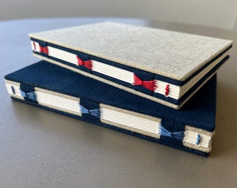 Blue Suede & Linen Handmade Journal: Butterfly Stitch Binding