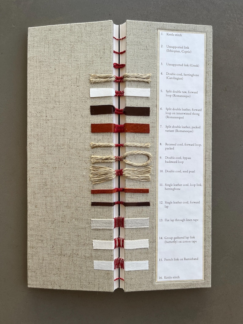 Bookbinding Sewing Sampler: 16 Historical Binding Styles, Handmade Book in Linen Clamshell Box afbeelding 4