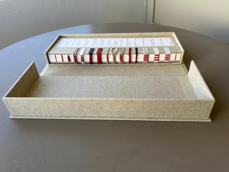 Bookbinding Sewing Sampler: 16 Historical Binding Styles, Handmade Book in Linen Clamshell Box afbeelding 12