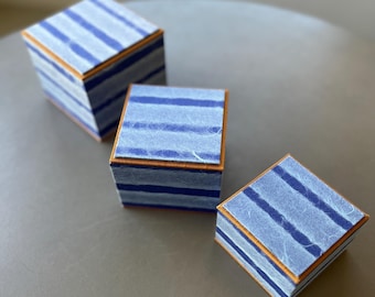 Handmade Nesting Boxes: Blue Striped Keepsake Treasure Box Set