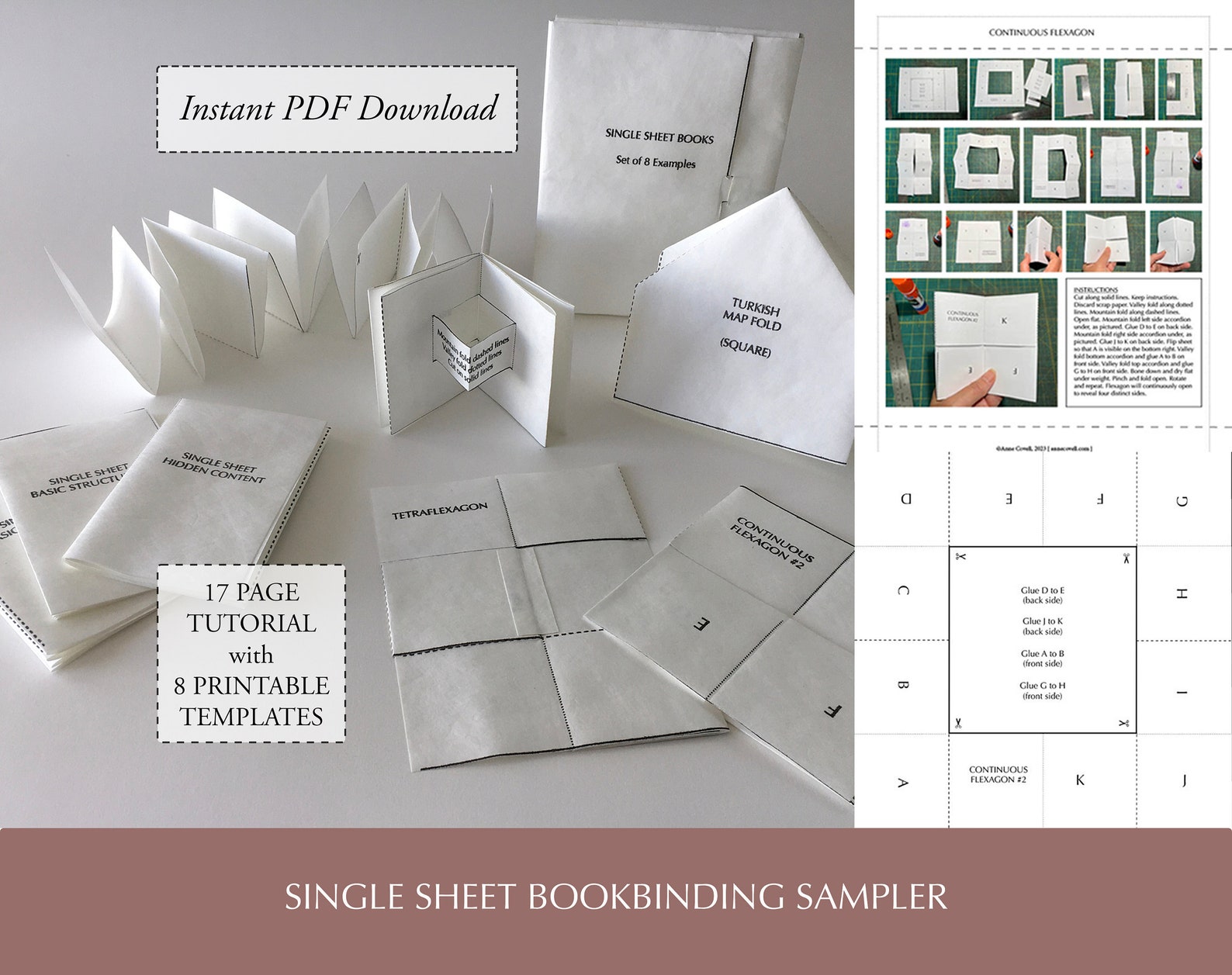 Bookbinding Tutorial, Printable Single Sheet Book Binding Kit, DIY