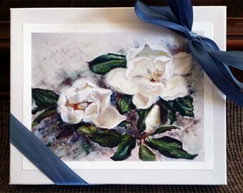 Boxed-Grußkarten mit Grußkarten (8) und (8) Briefumschlägen mithilfe der Malerei Titled: "Elmas Magnolia"
