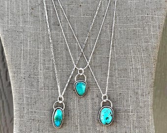 Genuine Turquoise and Sterling Silver Necklaces, Petite Southwest Jewelry, Artisan Made USA