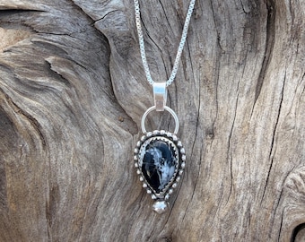 Teardrop White Buffalo Pendant, Sterling Silver Necklace, Artisan Made USA