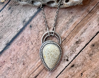 Fossilized Coral Pendant, Sterling Silver Necklace, Artisan Made in USA