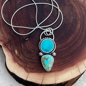 Number 8 Turquoise Pendant,  Two Stone Sterling Silver Necklace, Genuine Gemstone, Southwest Style Jewelry