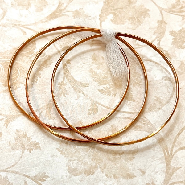 Hammered Bronze Bangles, Set of 3, Gold Stacker Bracelets