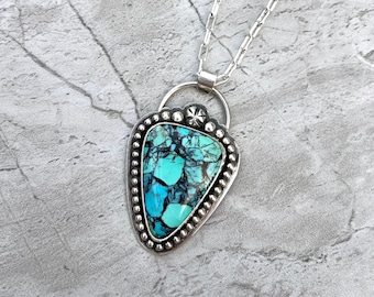 Kingman Turquoise Composite Pendant, Sterling Silver Composite Necklace, Artisan Made in USA